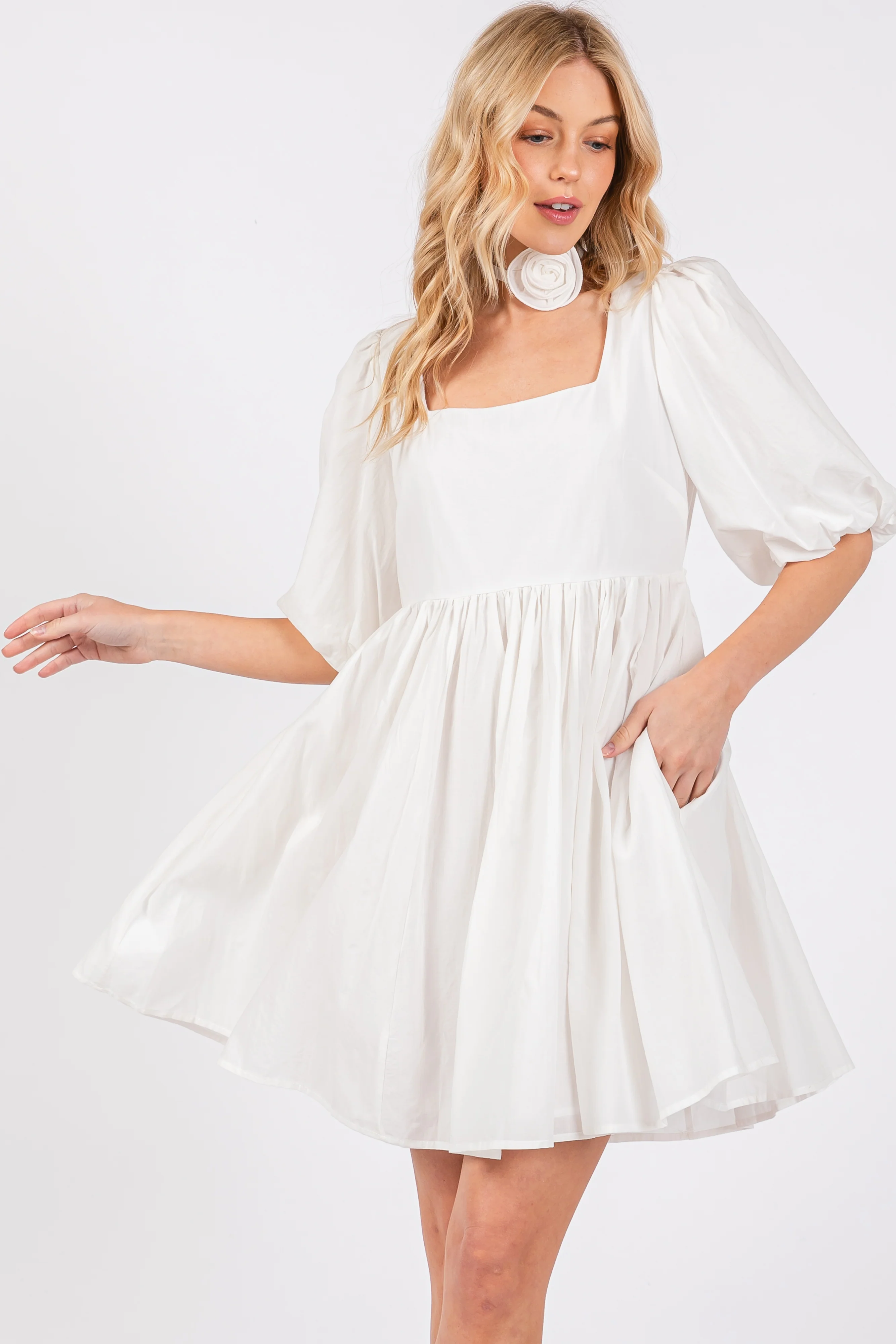 White Babydoll Maternity Mini Dress - Image 4