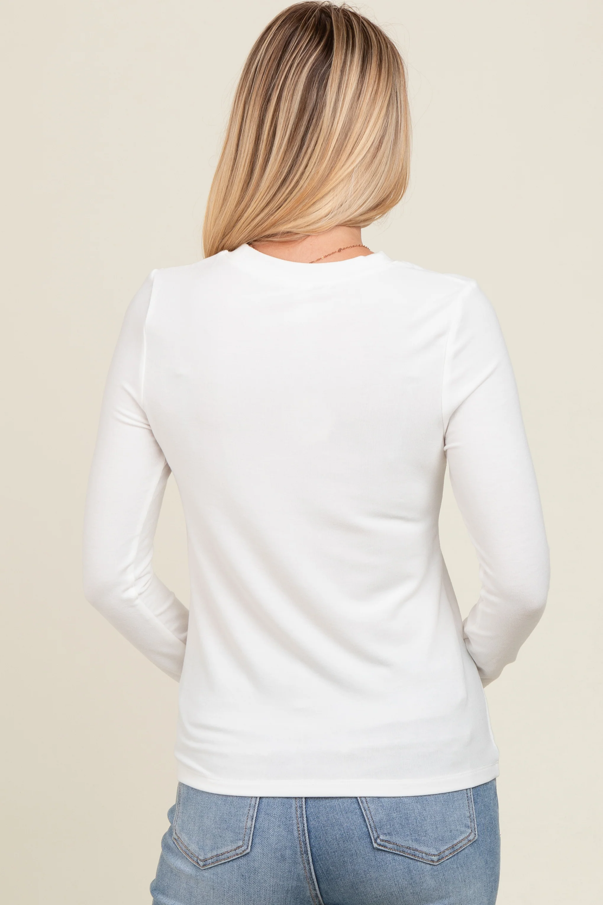 White Basic Fitted Long Sleeve Top - Image 4