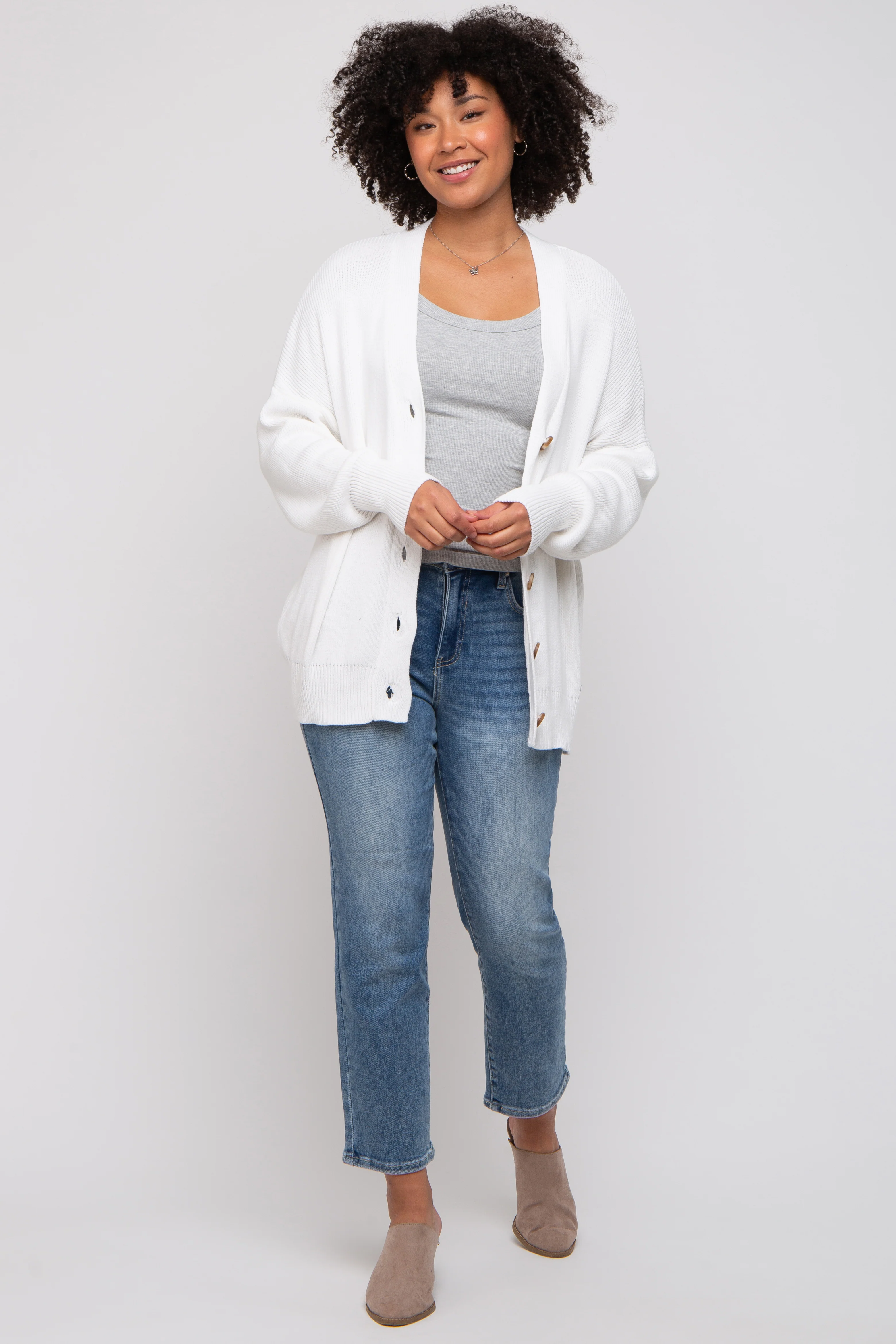 White Basic Ribbed Cardigan Sweater - Image 4