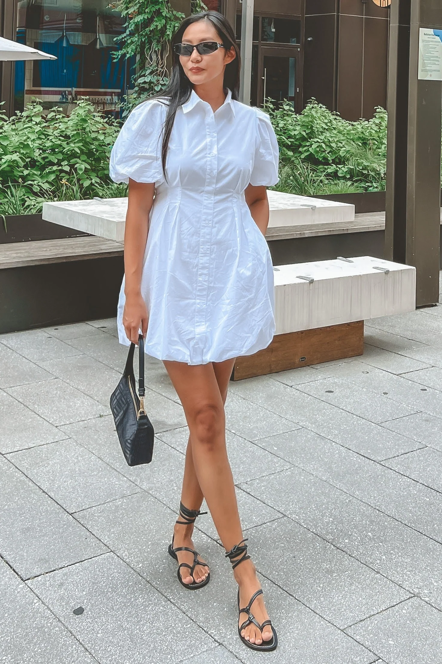 White Bubble Hem Shirt Dress - Image 6