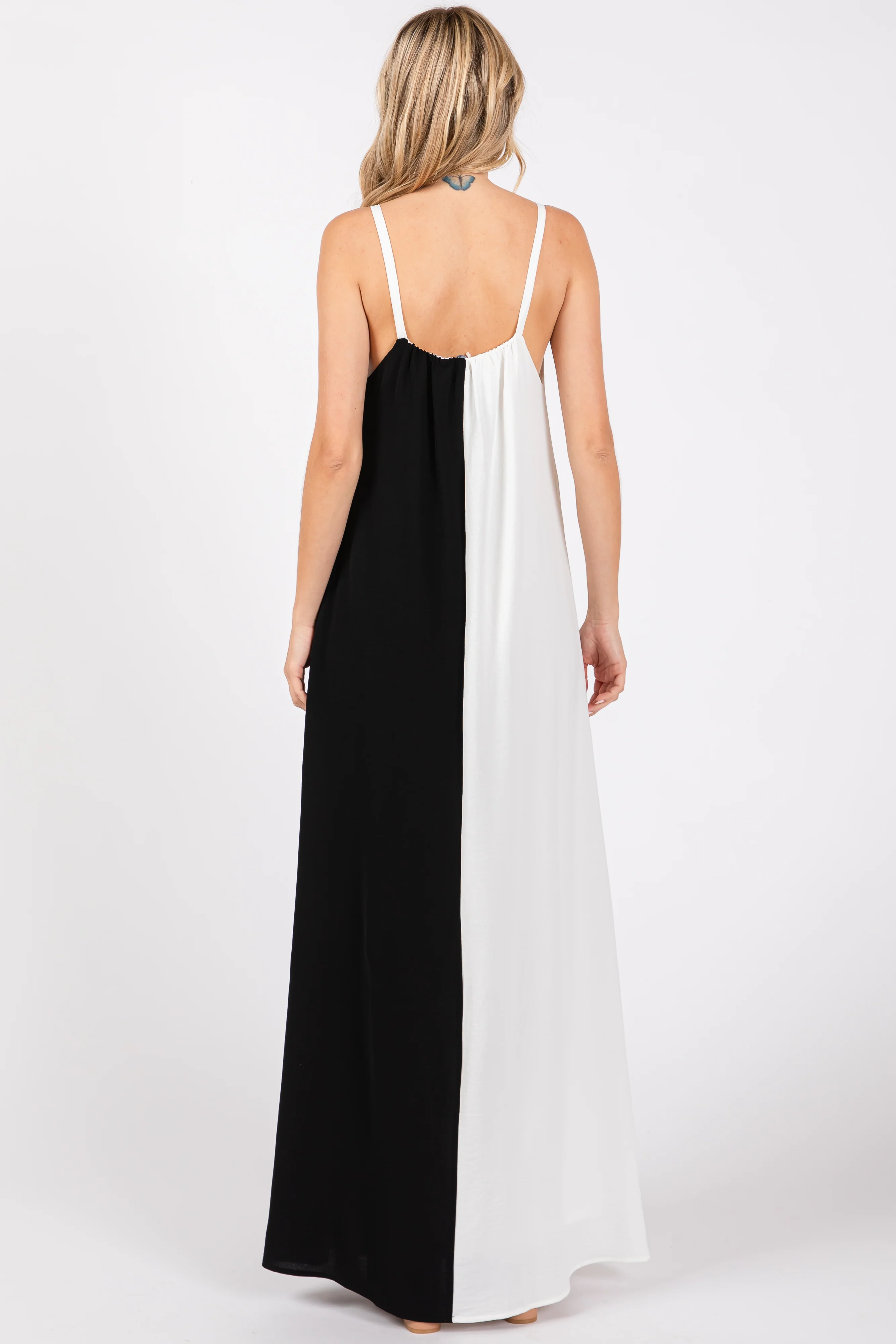 White Color Blocked V-Neck Maxi Dress - Image 3