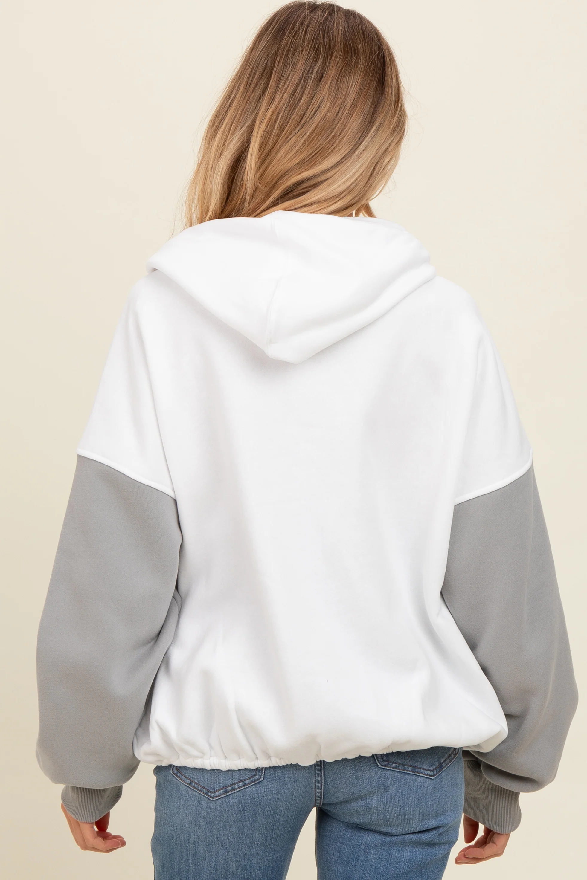 White Colorblock Half Zip Maternity Hoodie - Image 4
