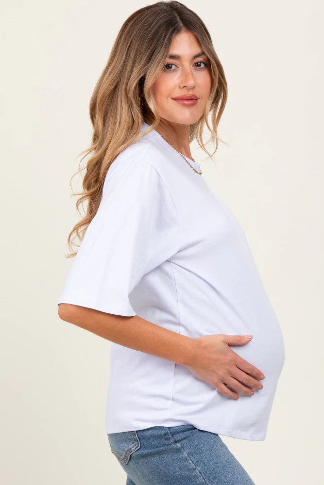 White Crew Neck Oversized Maternity Tee - Image 3
