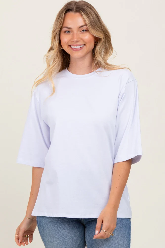 White Crew Neck Oversized Maternity Tee - Image 5