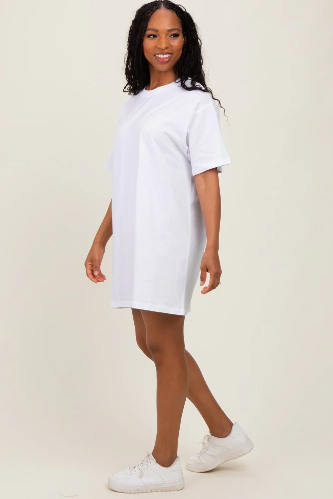 White Crewneck Short Sleeve T-Shirt Dress - Image 2