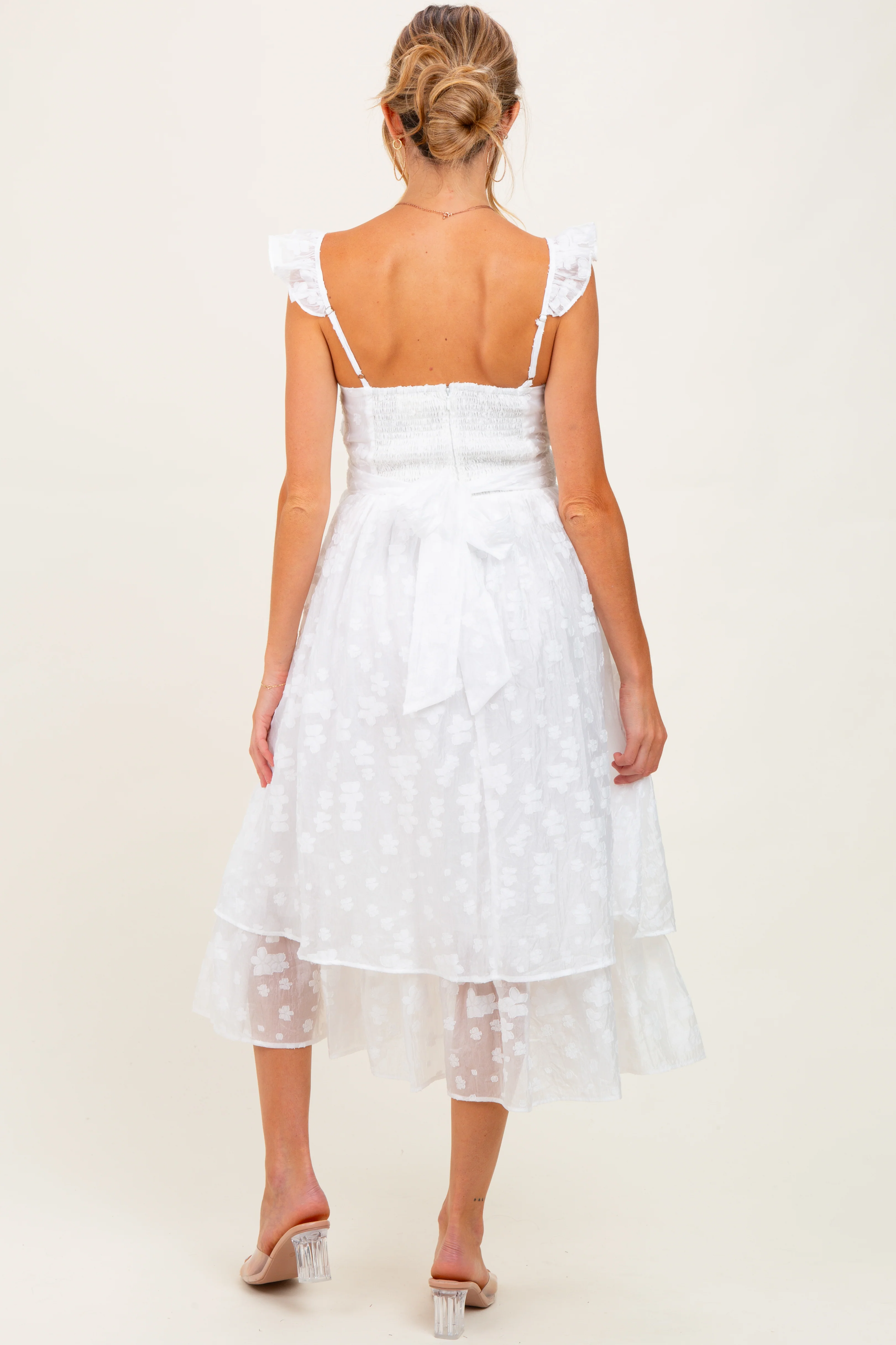 White Embroidered Twist Front Cutout Maternity Midi Dress - Image 3