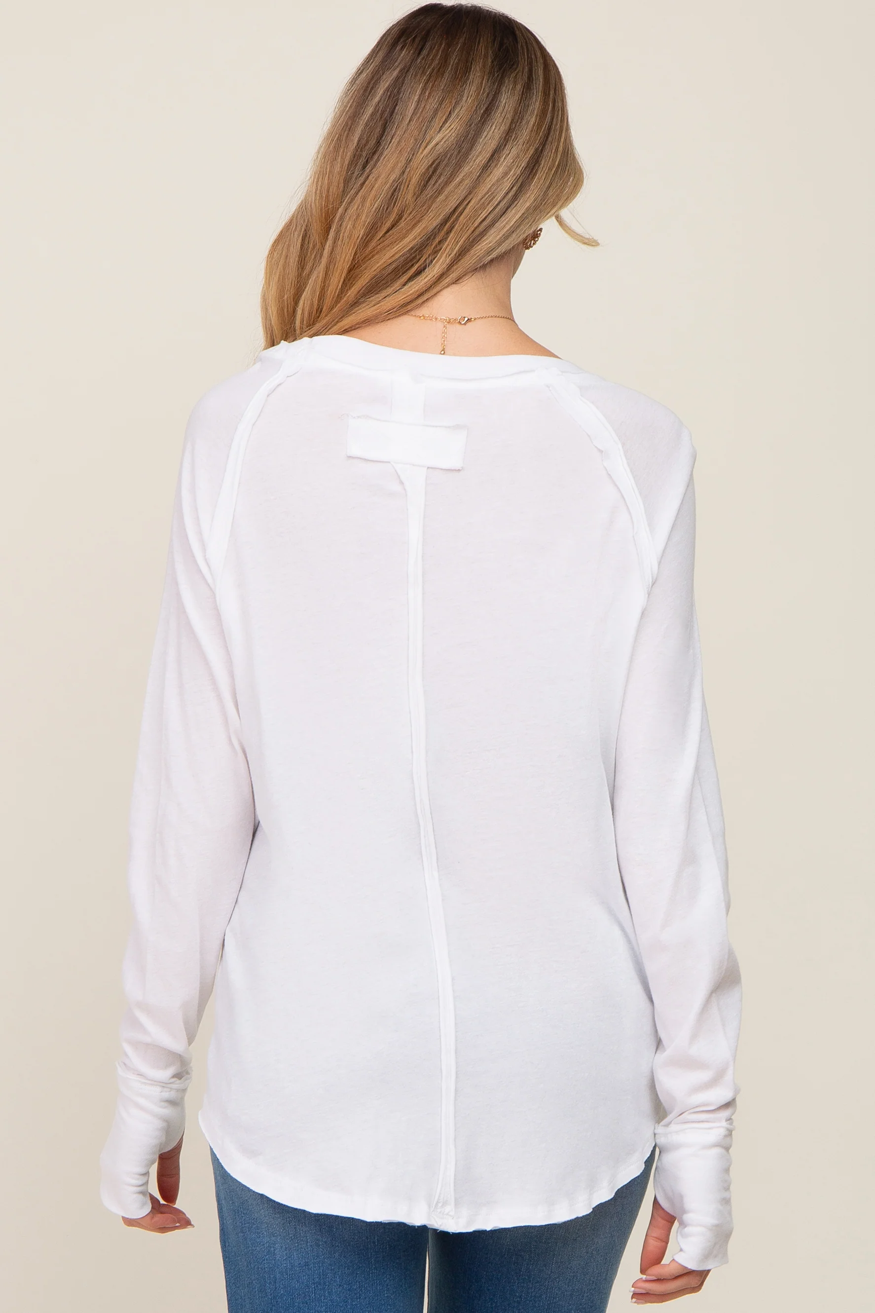 White Exposed Seam Long Sleeve Maternity Top - Image 3