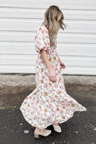 White Floral Puff Sleeve Maxi Dress - Image 7