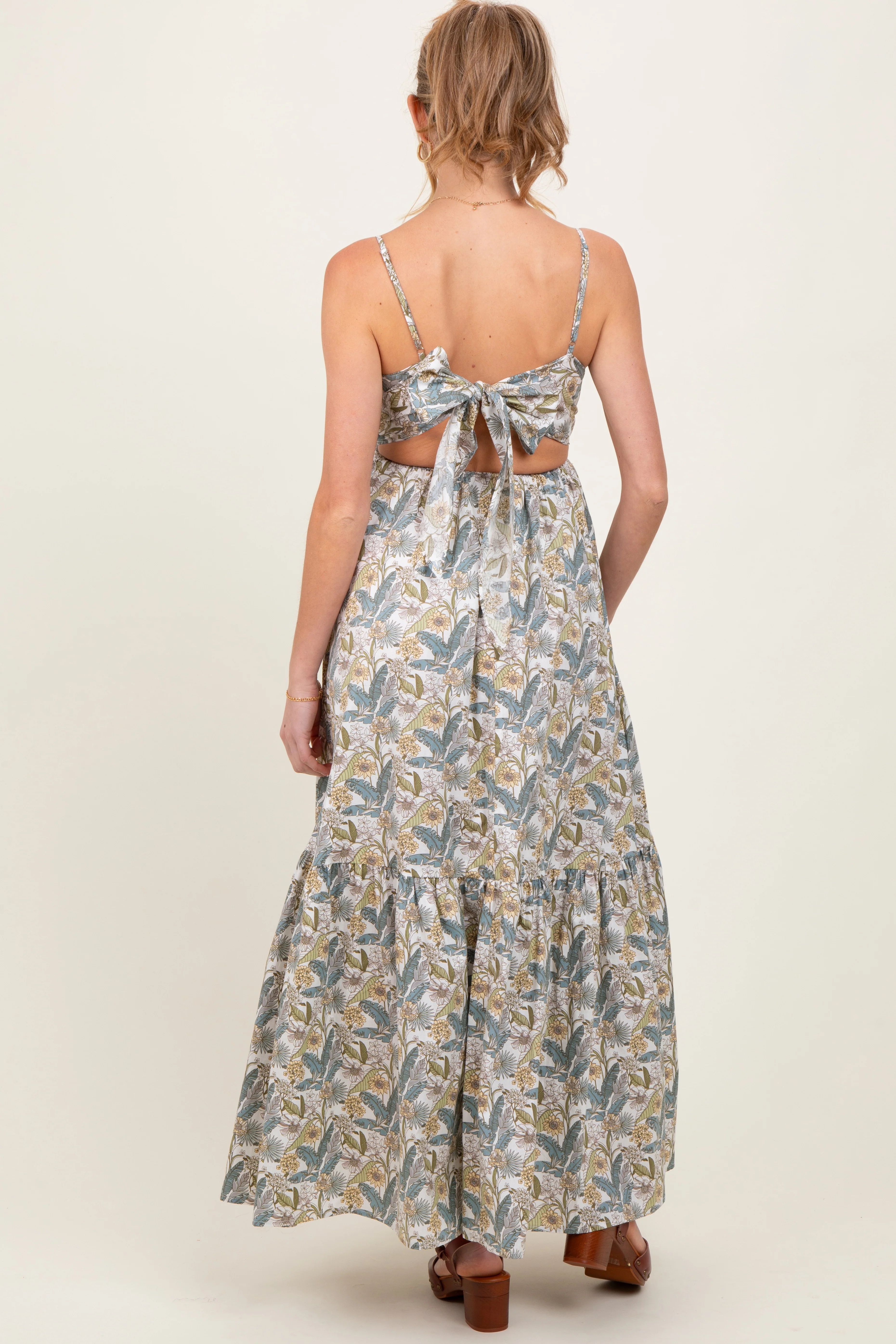 White Floral Tie Back Cutout Maternity Maxi Dress - Image 4