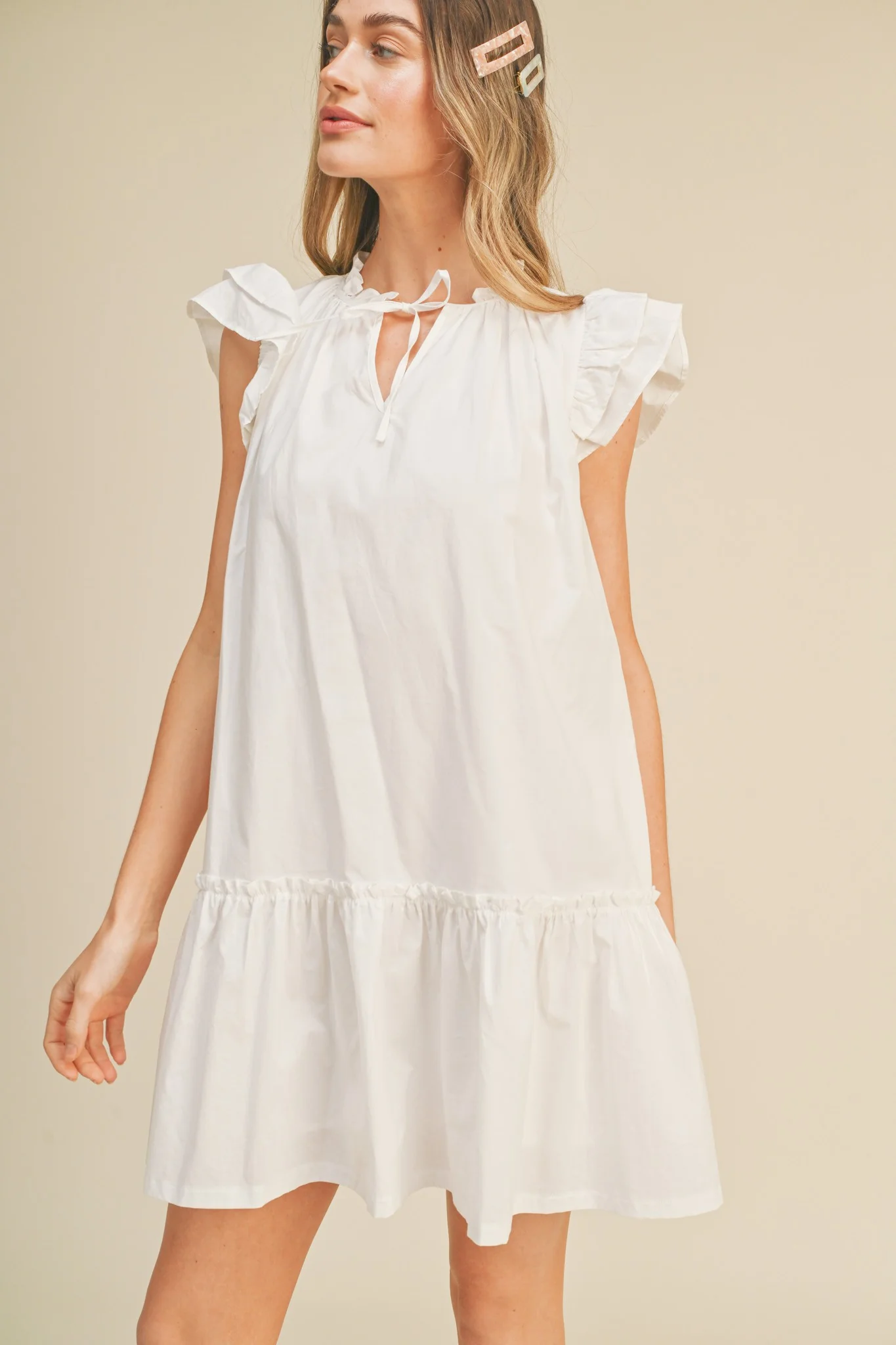 White Flutter Sleeve Babydoll Mini Dress - Image 2