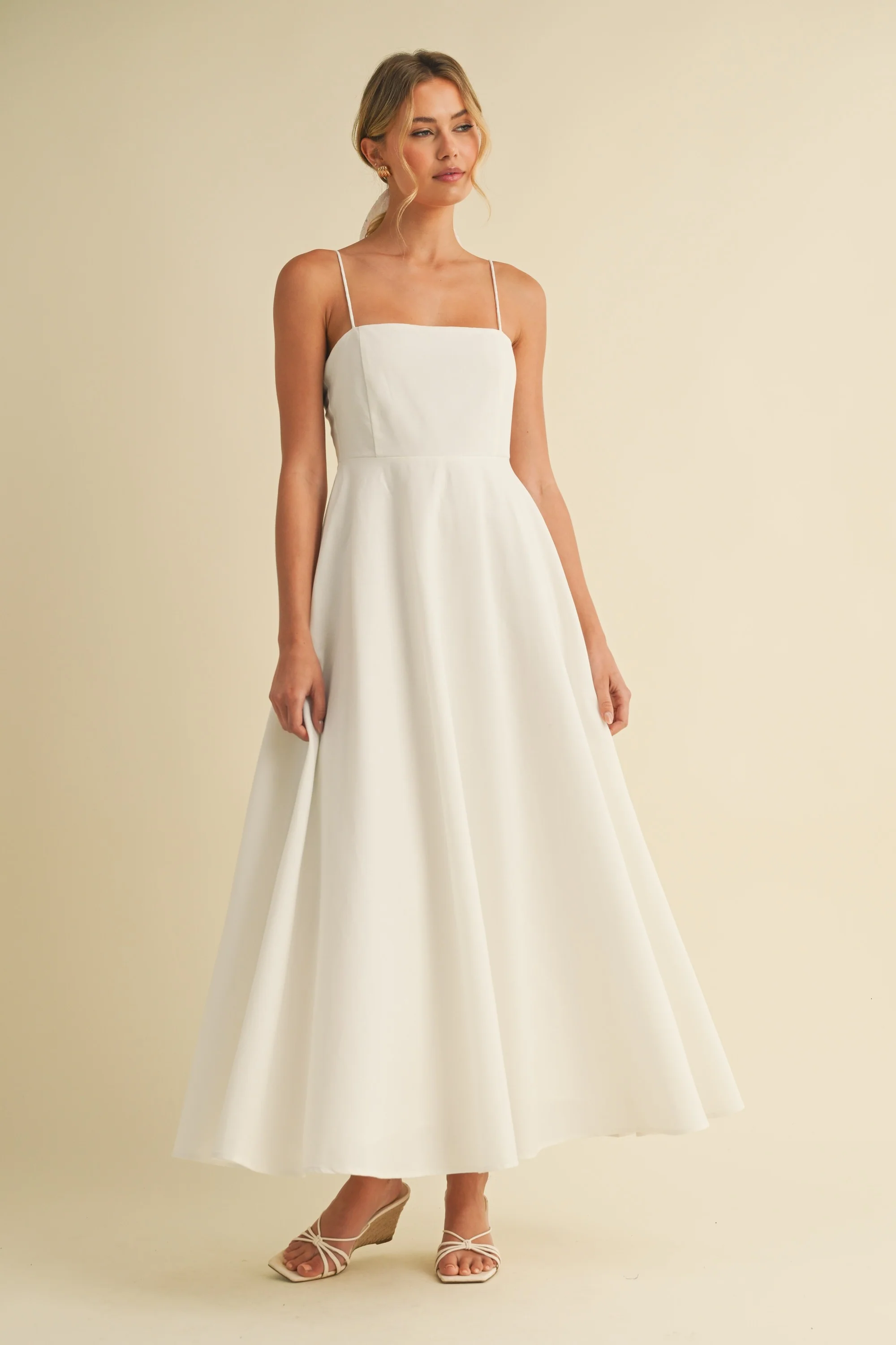 White Linen A-Line Flared Maternity Midi Dress - Image 5