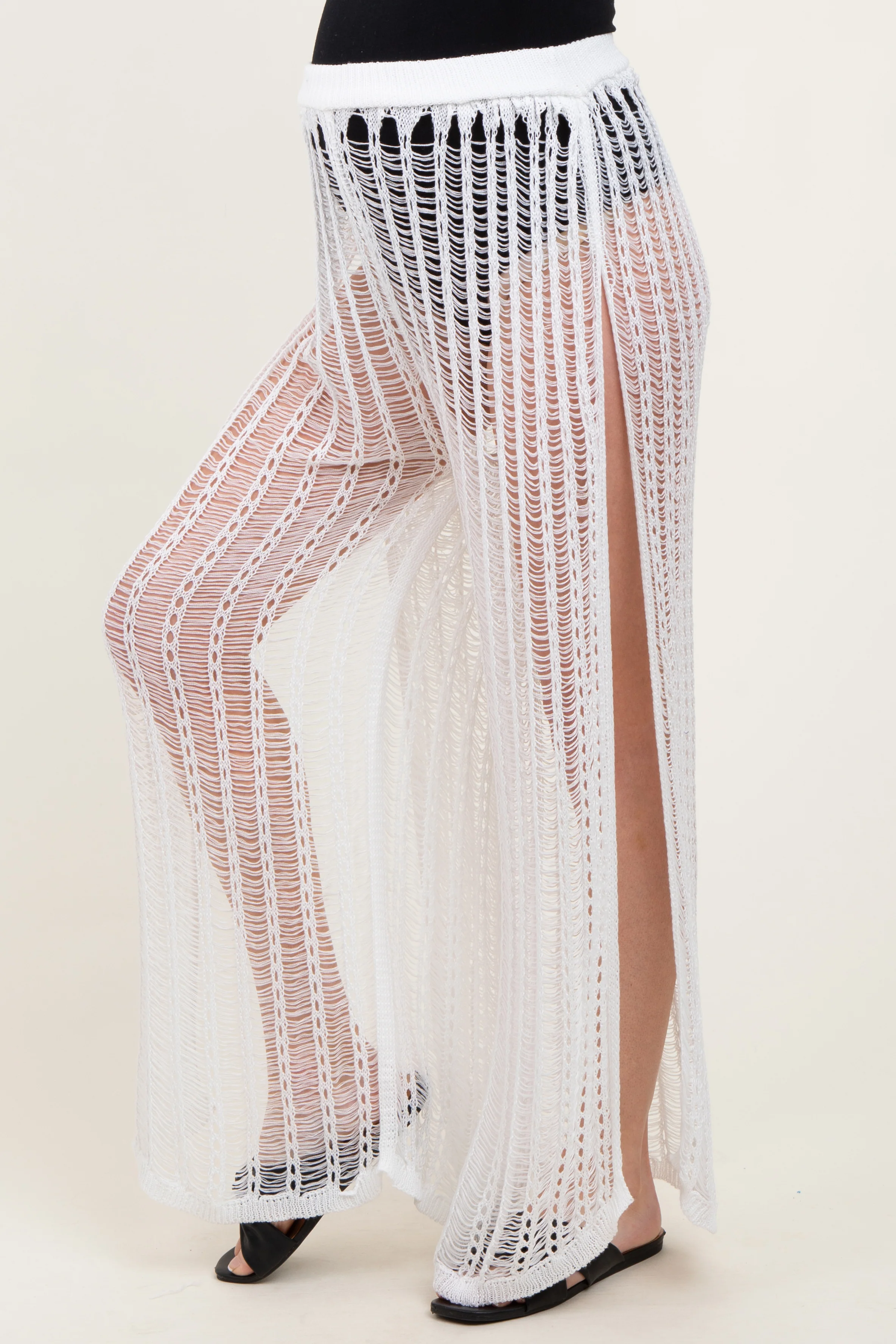 White Mesh Split Maternity Cover Up Pants - Image 2