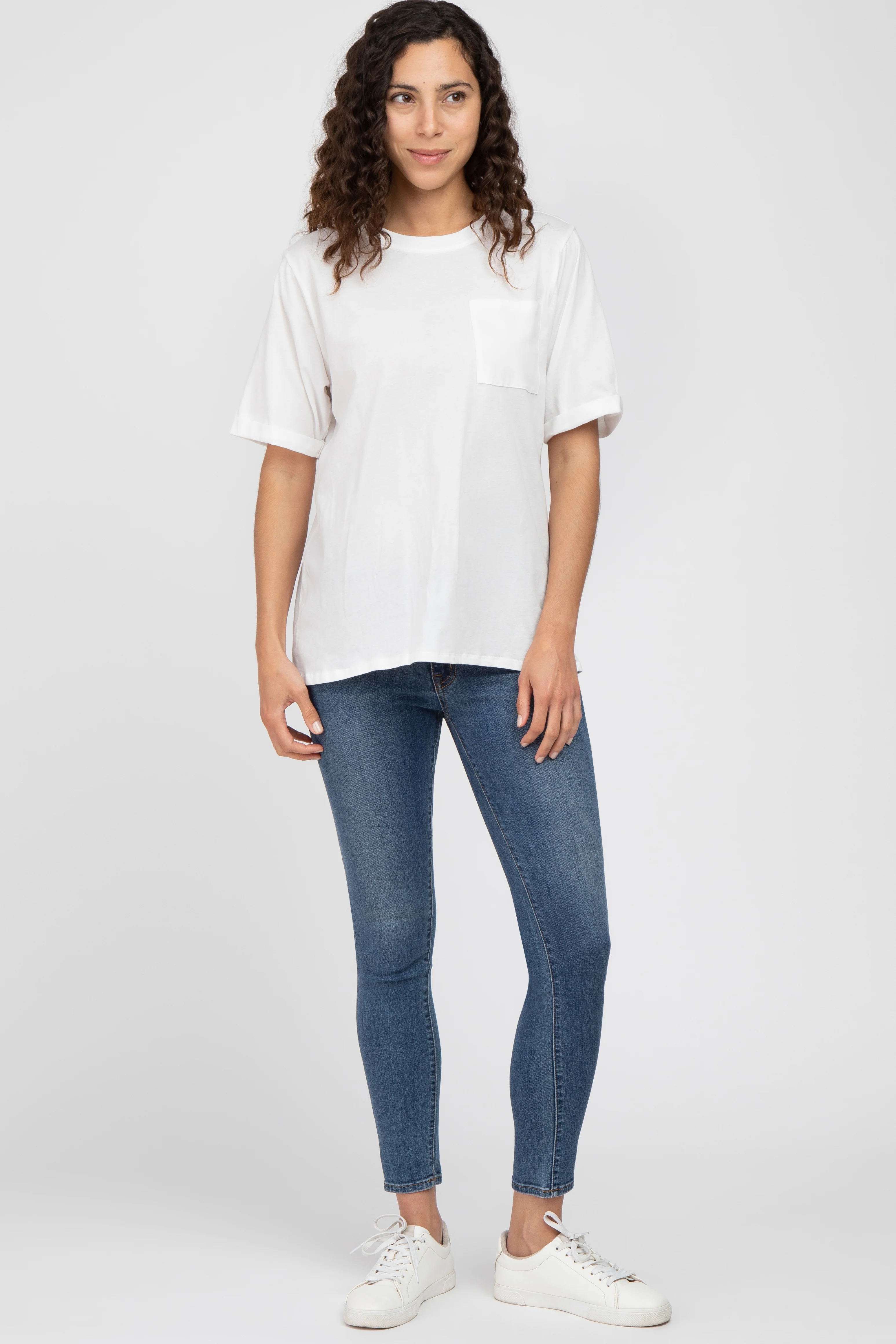 White Oversized Pocket Front Short Sleeve Top - Image 4