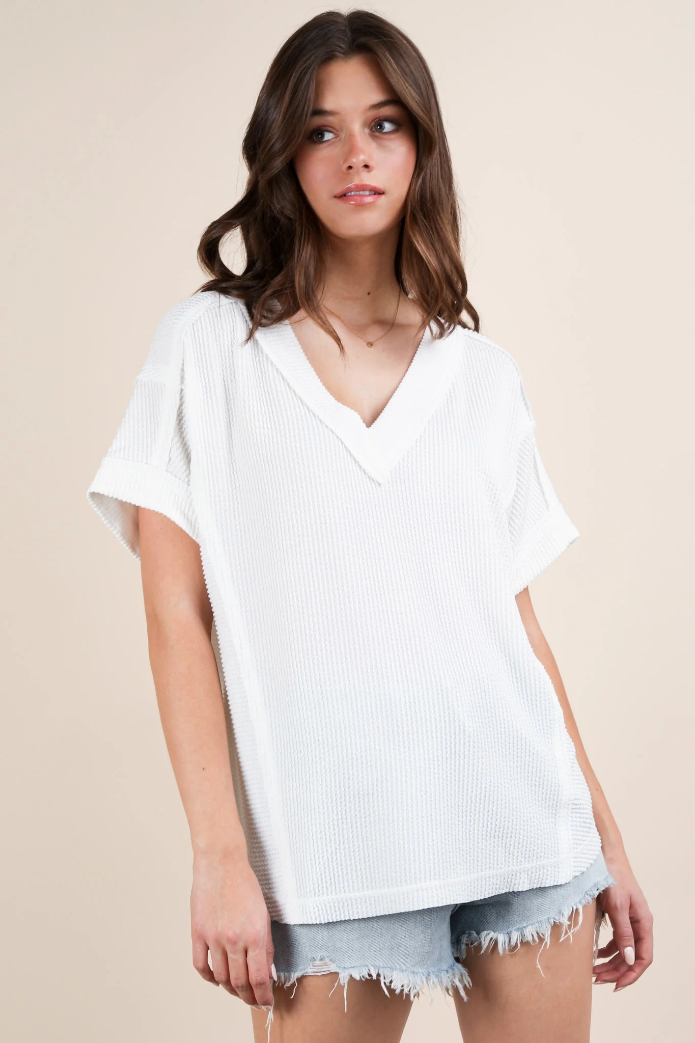 White Ribbed Raw Hem Maternity Short Sleeve Top - Image 4