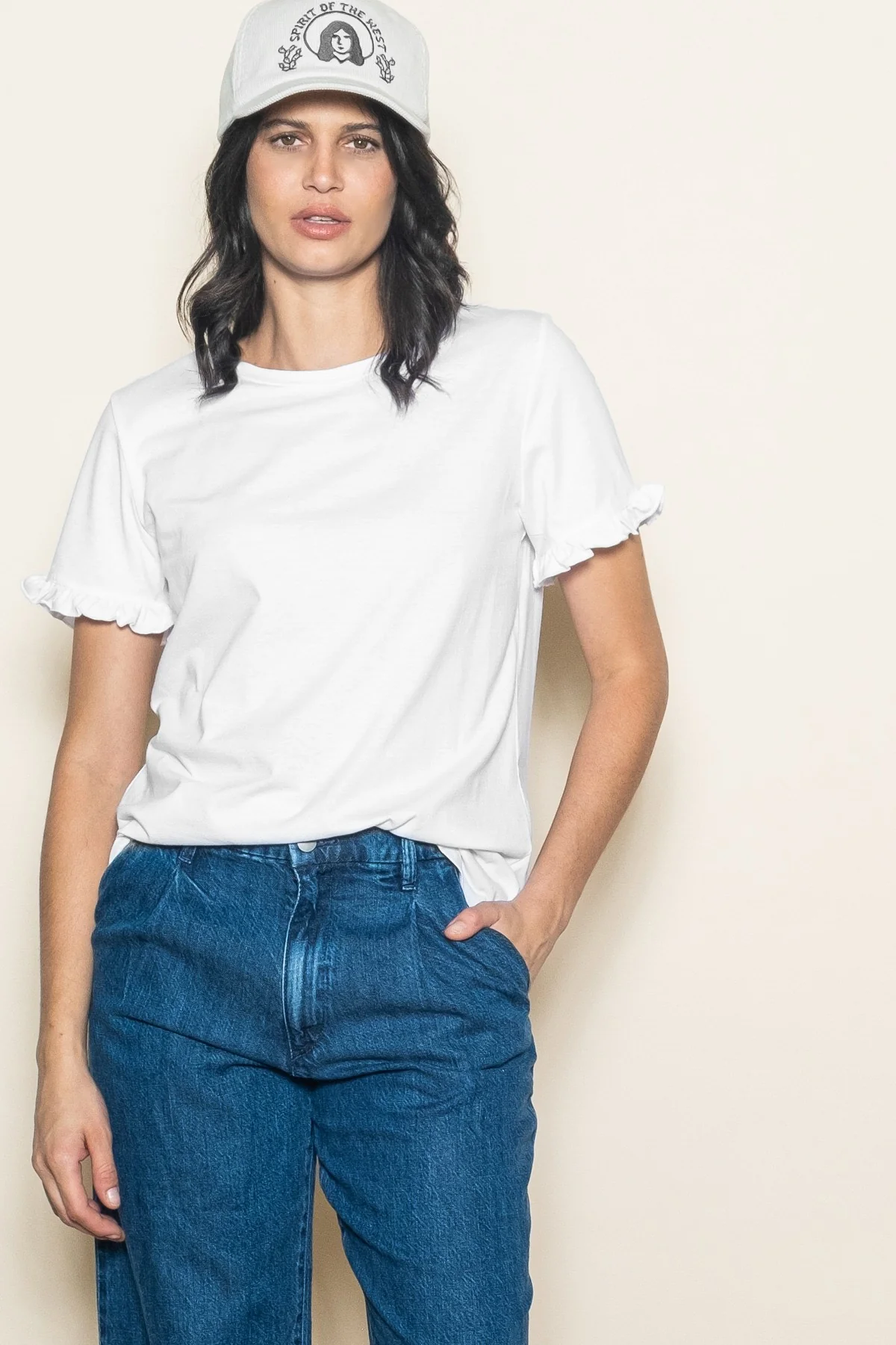 White Ruffle Trim Short Sleeve Maternity T-Shirt - Image 5