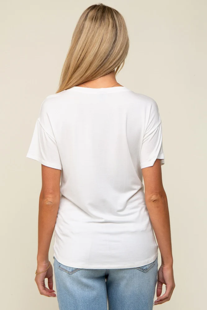 White Scoop Neck Basic Maternity Tee - Image 3