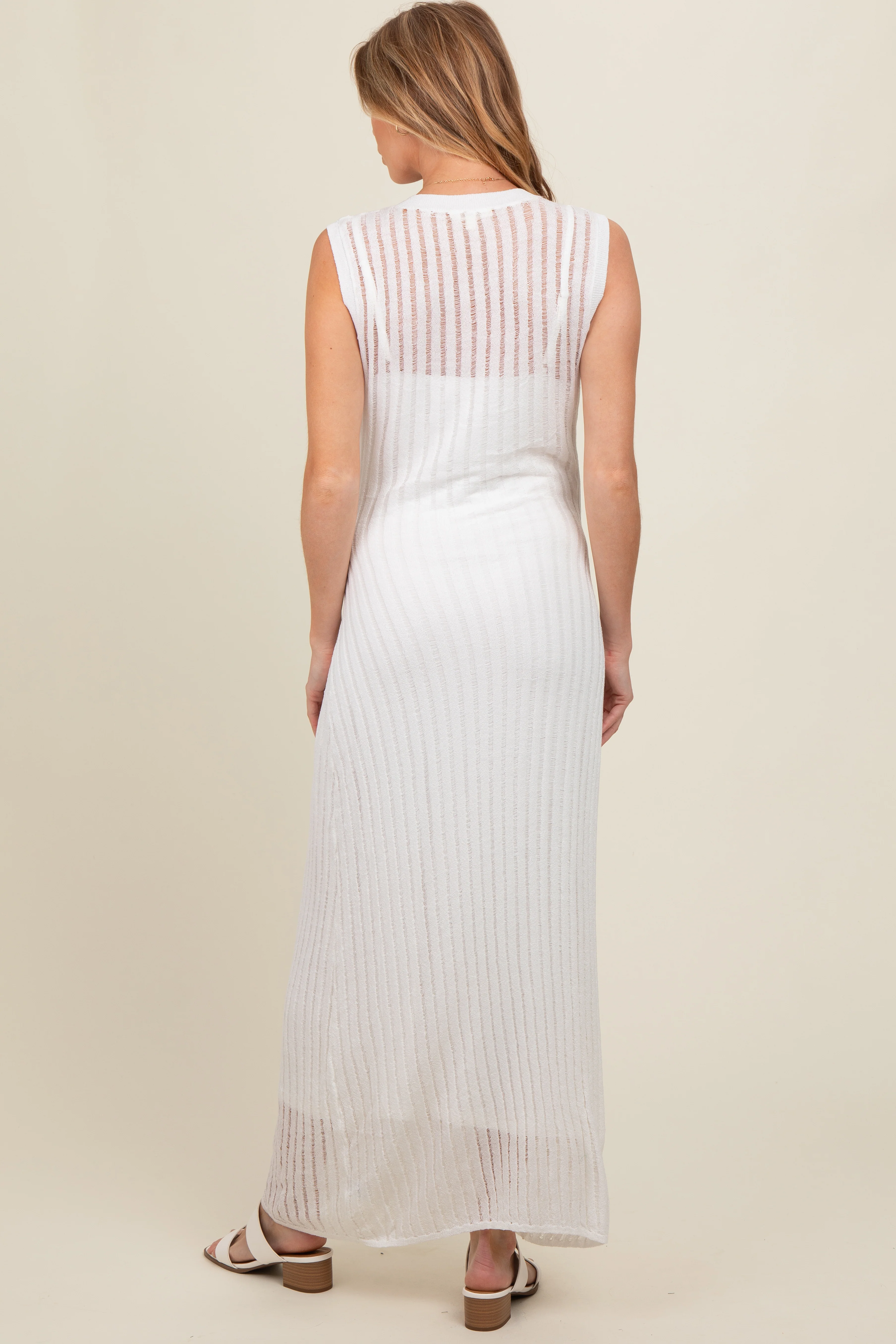 White Sheer Knit Layered Maternity Maxi Dress - Image 3