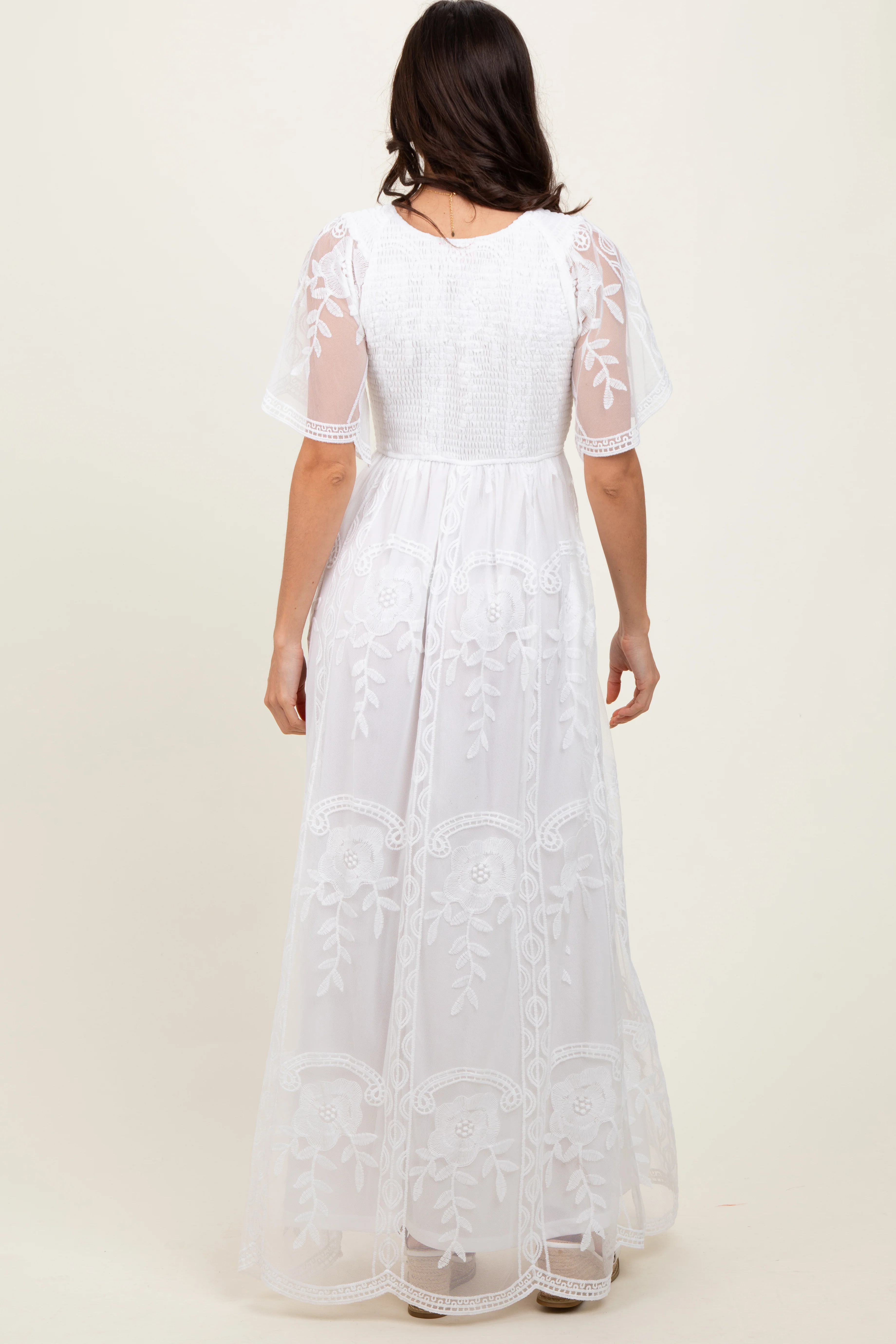 White Smocked Top Lace Maxi Dress - Image 4