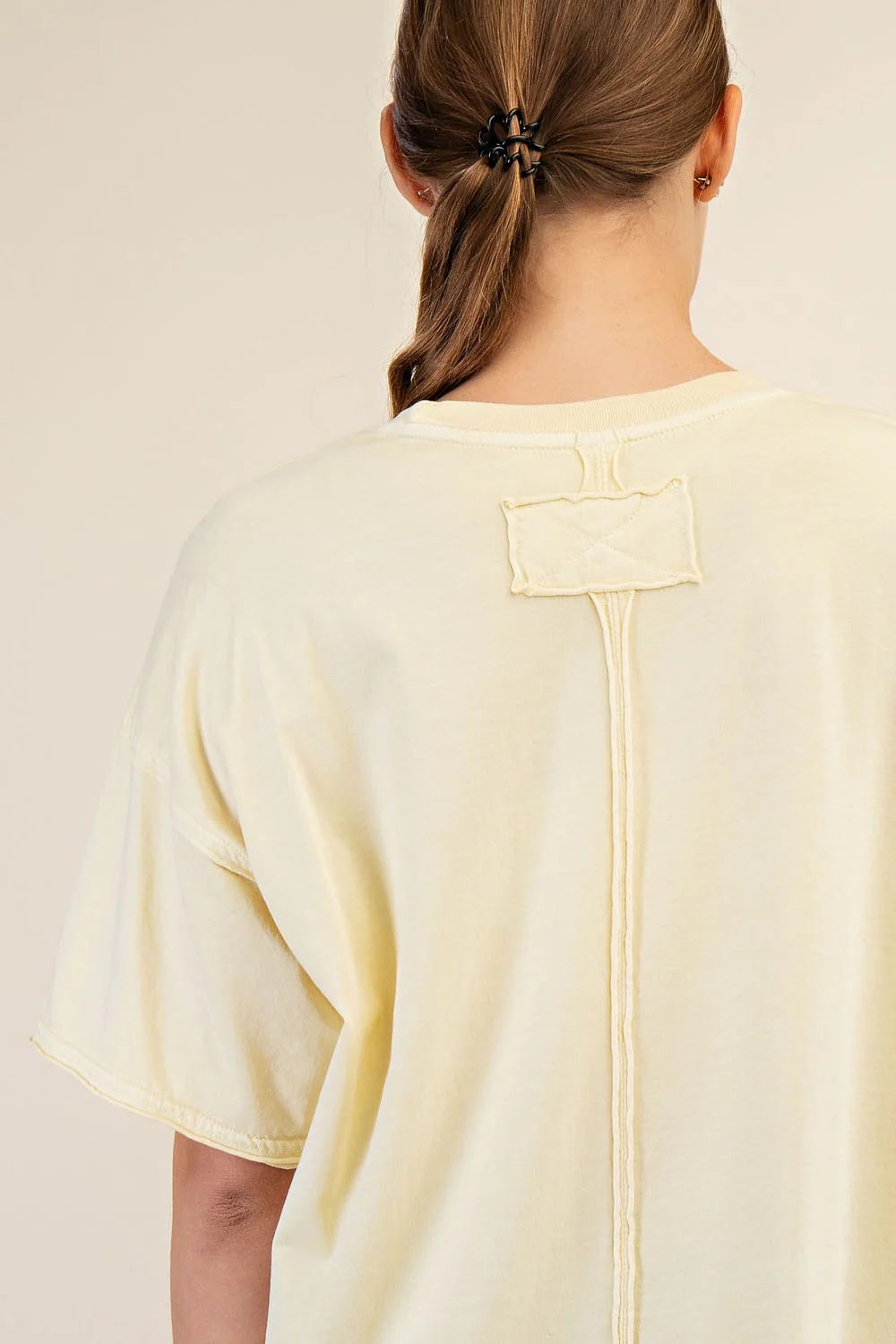 Yellow Boxy Raw Edge Short Sleeve Tee - Image 3