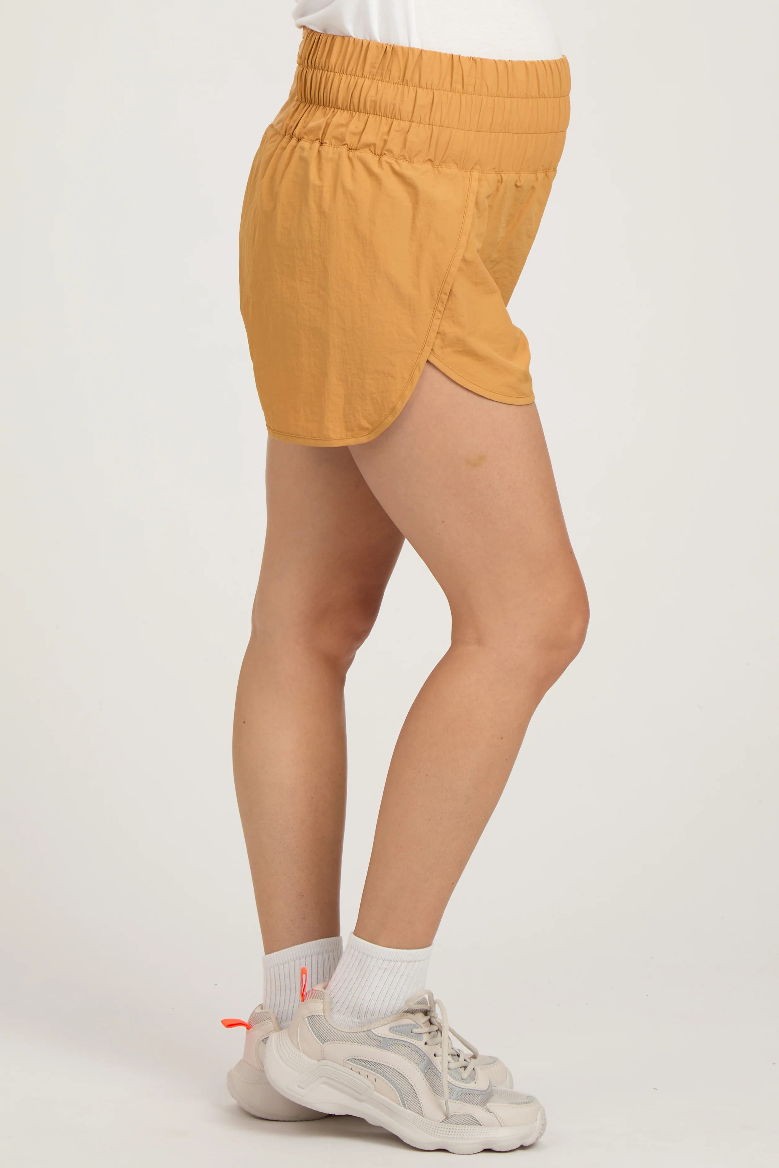 Yellow Curved Hem Active Maternity Shorts - Image 3