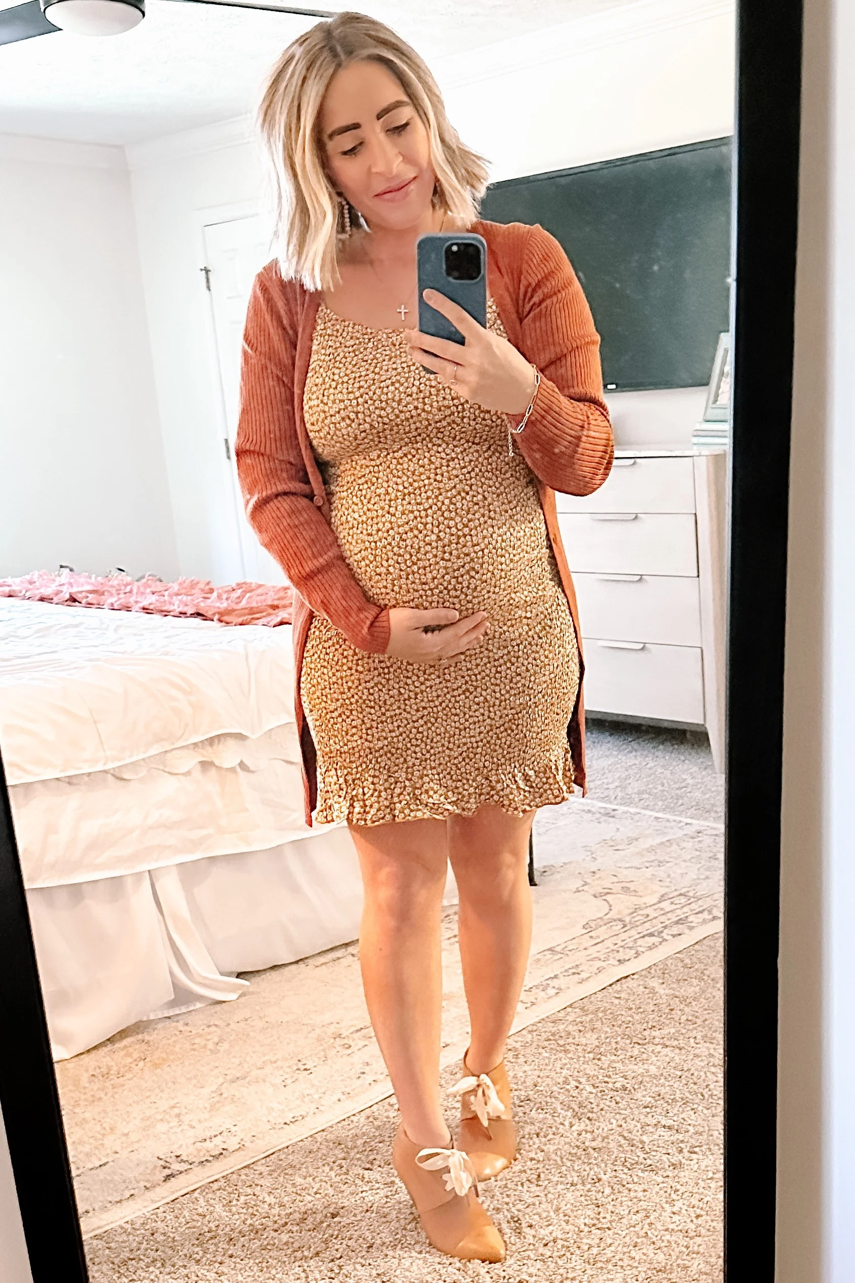 Yellow Ditsy Floral Smocked Long Sleeve Maternity Mini Dress - Image 10
