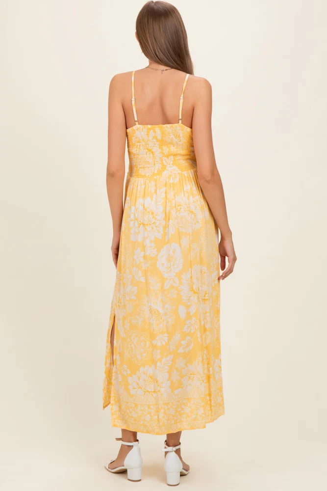 Yellow Floral Twisted Front Maternity Maxi Dress - Image 3