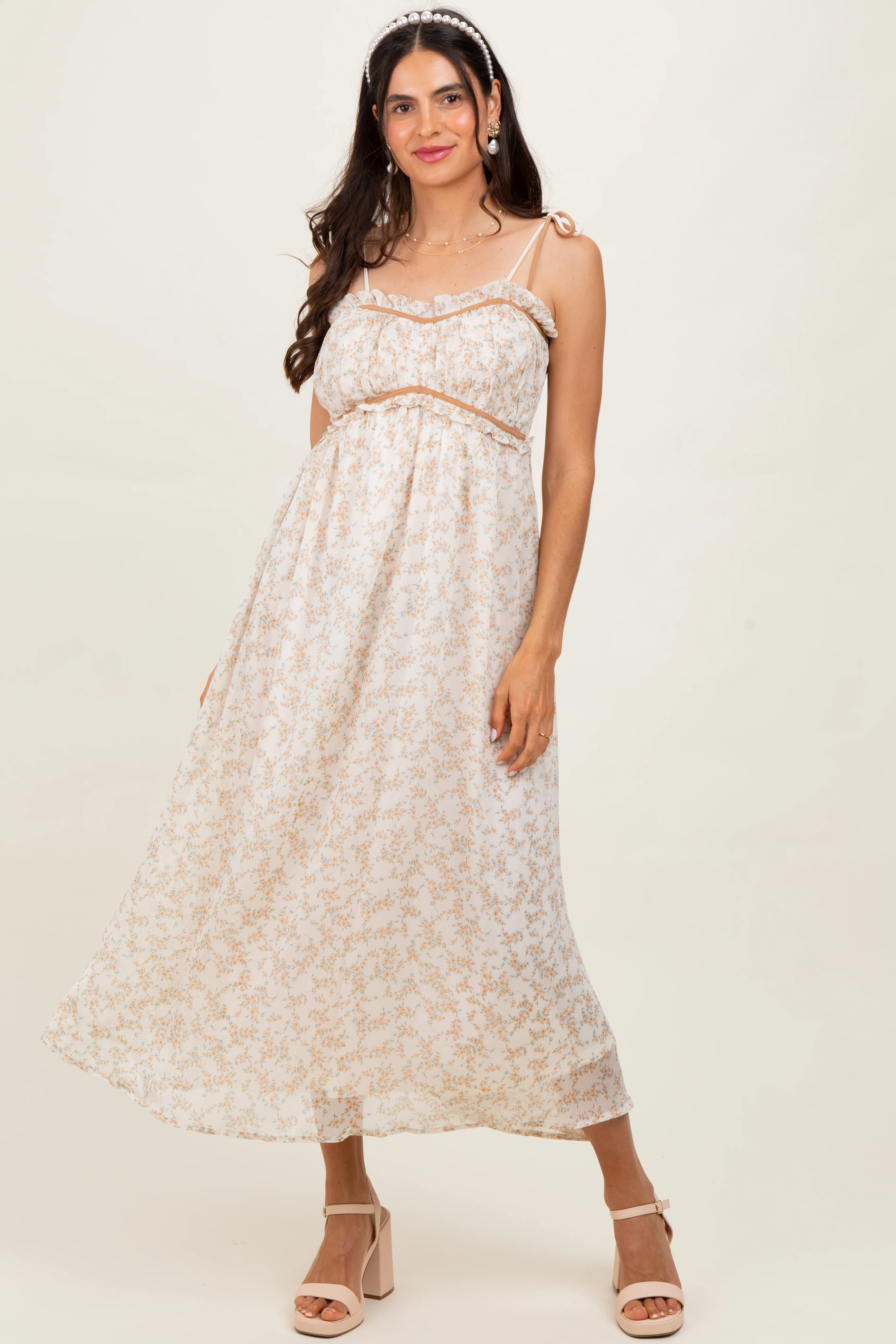Yellow Garden Floral Printed Smocking Maxi Dress