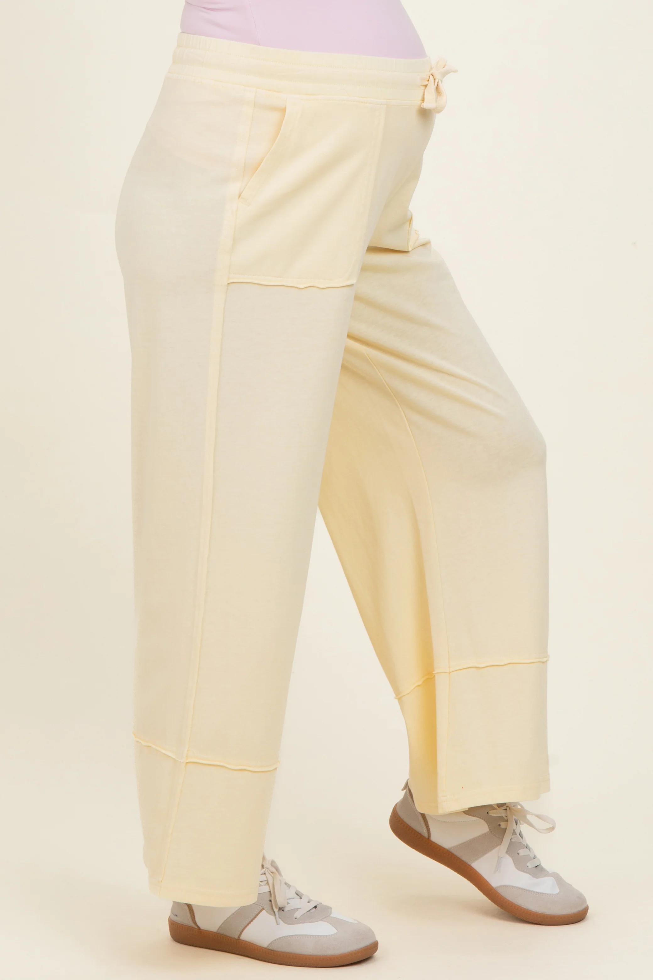 Yellow Mineral Wash Wide Leg Ankle Maternity Pants - Image 5