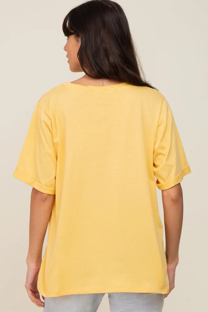 Yellow Oversized Pocket Front Short Sleeve Top - Image 3