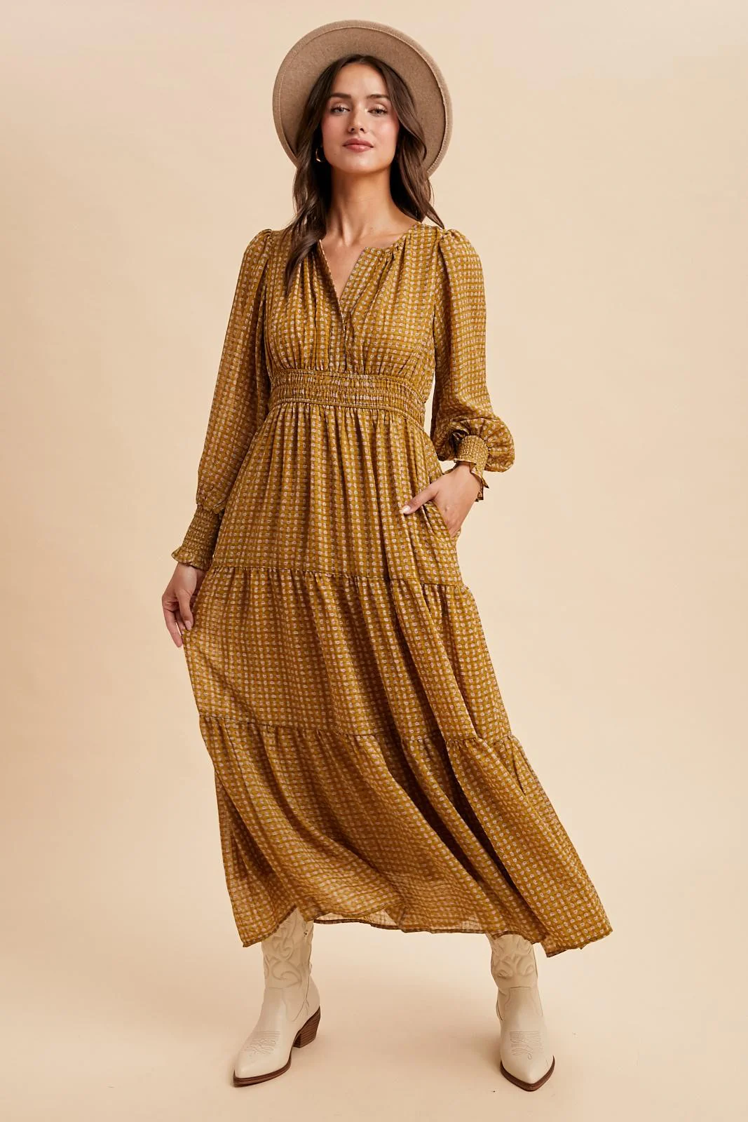 Yellow Printed Smocked Waist Tiered Maternity Maxi Dress - Image 4