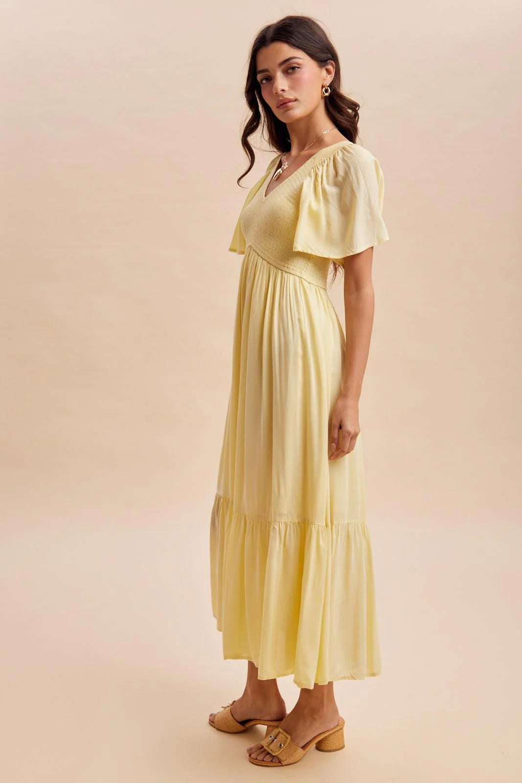 Yellow Smocked Midi Dress - Image 3