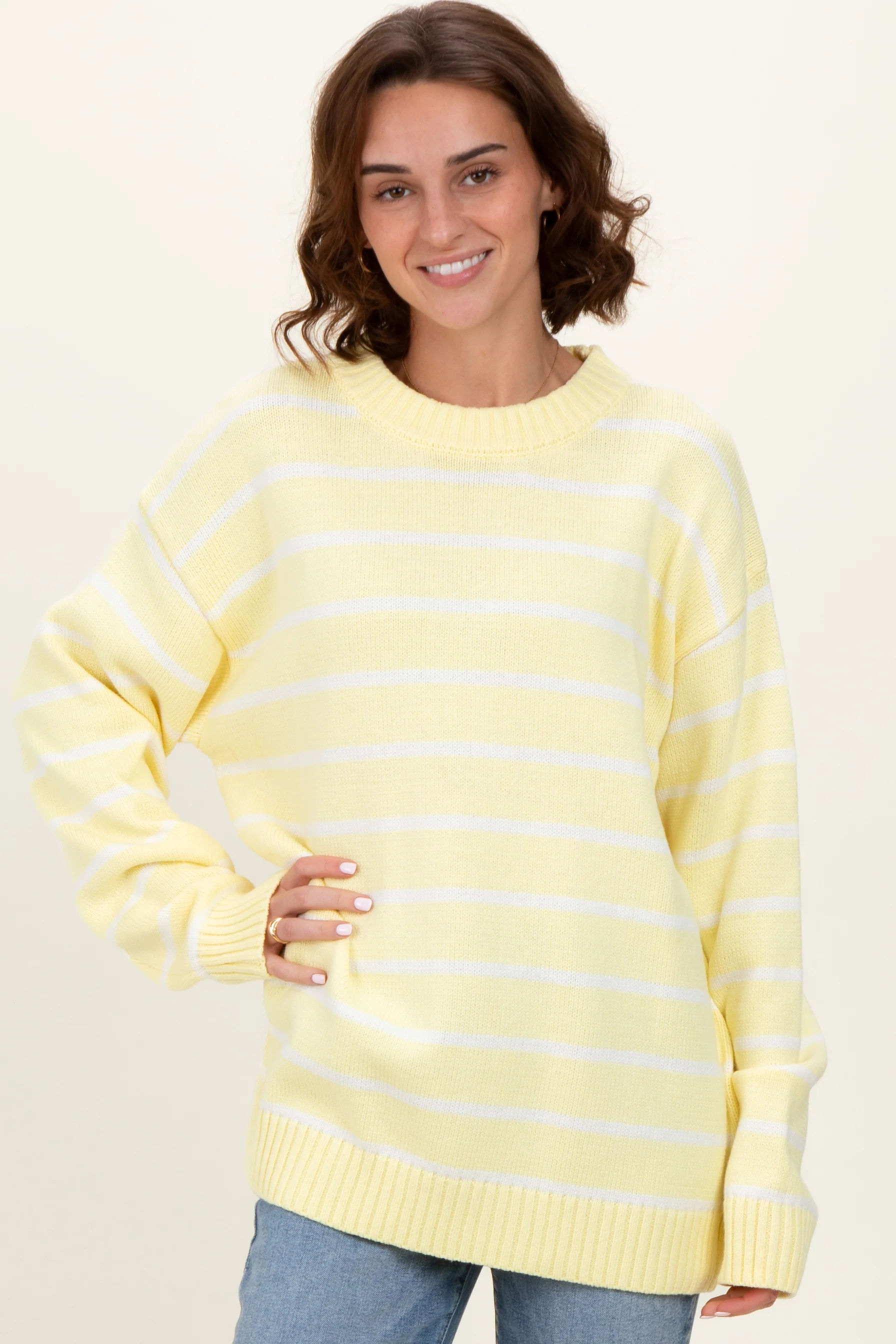 Yellow Striped Oversized Maternity Sweater - Image 5